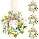 Dingion 2 Pcs 8" Small Easter Wreaths for Kitchen Cabinet Mini Spring Artificial Easter Egg Wreath with Ribbon Bow for Window Front Door Table Centerpiece Farmhouse Decor