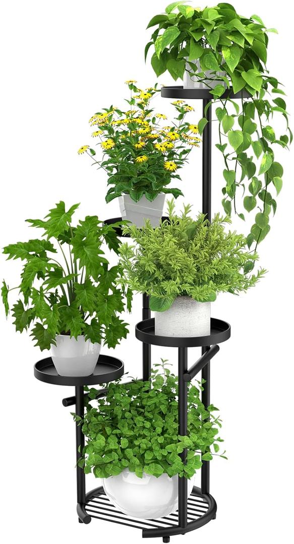 TOSKING 5 Tier Tall Plant Stand Indoor Outdoor, Heavy Duty Corner Plant Stand with Space-Saving Plant Shelf for Multiple Plants| Round Plant Table Design for Living Room Balcony Garden (Black, 37in)