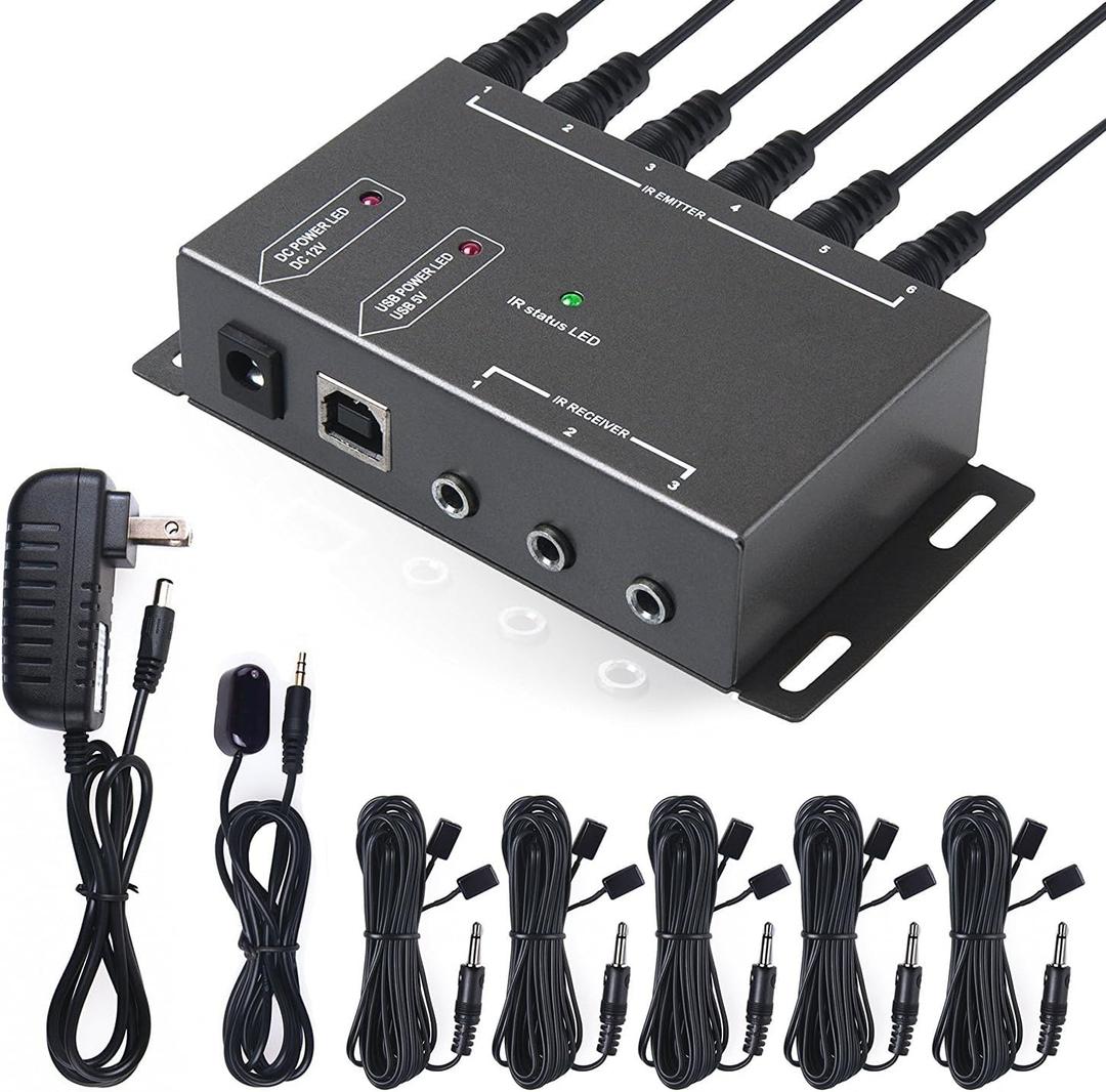 IR Repeater Infrared Repeater System Kit Control Up to 10 Devices Hidden IR Remote Extender Set for Set-top Box, Amplifier, Receiver, DVD, AVR, Blu-ray Player, More