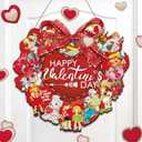 Yerliker Valentine's Day Door Sign Wooden Heart Hanging Wreaths Sign Front Decor Red Heart Welcome Door Hanger Decoration for Valentine's Day Wedding Living Room Wall Decor(Bow)