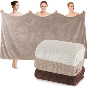 Moukeren 3 Pcs Oversized Bath Sheet Towel Set 40'' x 80'' for Adult Extra Large Jumbo Tan Bath Sheet Quick Dry Soft Absorbent Fluffy Microfiber Shower Towel for Body Yoga Spa(Brown Colors)