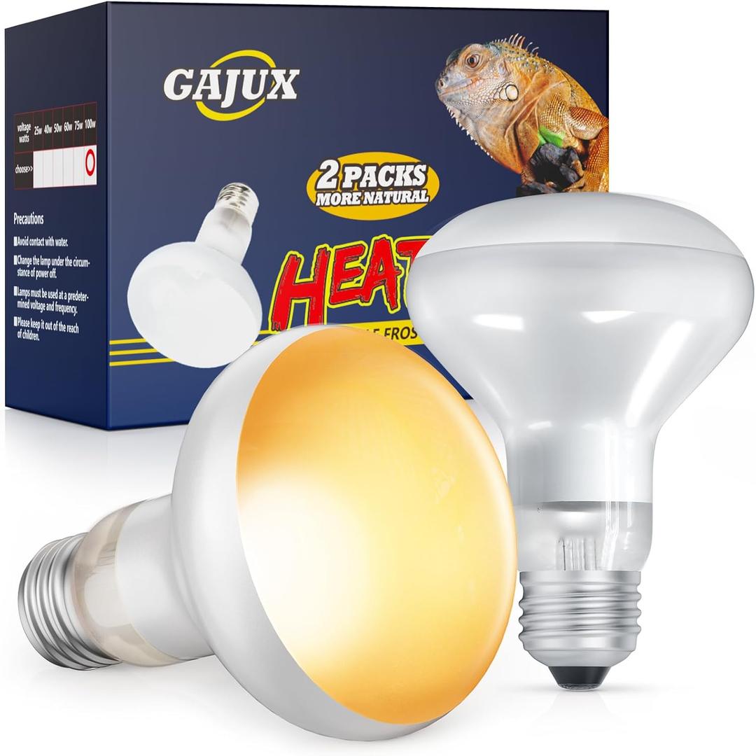 GAJUX Reptile Heat Lamp 2 Pack, 100W Heat Lamp Bulbs for Reptiles, Amphibians Basking Heat Lamp Bulbs, UVA Daylight Basking Light for Reptiles, Bearded Dragon, Lizard, Turtle, Chicken