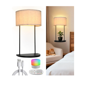 Wall Sconce Rechargeable Magnetic RGB Bulb & Remote Control, Battery Operated Metal Wall Light with Shelf for Bedroom Bedside Table or Living Room Decor