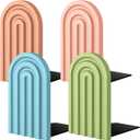 Harloon 4 Pcs Boho Arch Wood Bookends Rainbow Arch Back to School Book Stand Decorative Bookend for Shelves Non Skid Cute Book Stoppers for Heavy Books Home Office Library Kitchen(Bright Color)