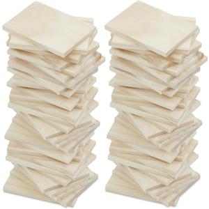30PCS Wooden Squares for Crafts, 1/4 Inch Thick Natural Blank Square MDF Blocks, Unfinished Wood Blocks for DIY Crafts, Engraving, Wood Burning, Painting (2.5 x 3.5 inch)