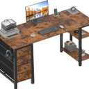Lufeiya 63 inch Computer Desk with 4 Fabric Drawers & Storage Shelves, Writing Work Study Desk for Home Office Bedroom, Modern Simple Student PC Desks Table, Rustic Brown