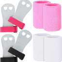 2 Gymnastics Grips Wristbands Sets for Kids Youth, Palm Protection and Wrist Support Sports Accessories for Workout Exercise (Pink, Black, White)