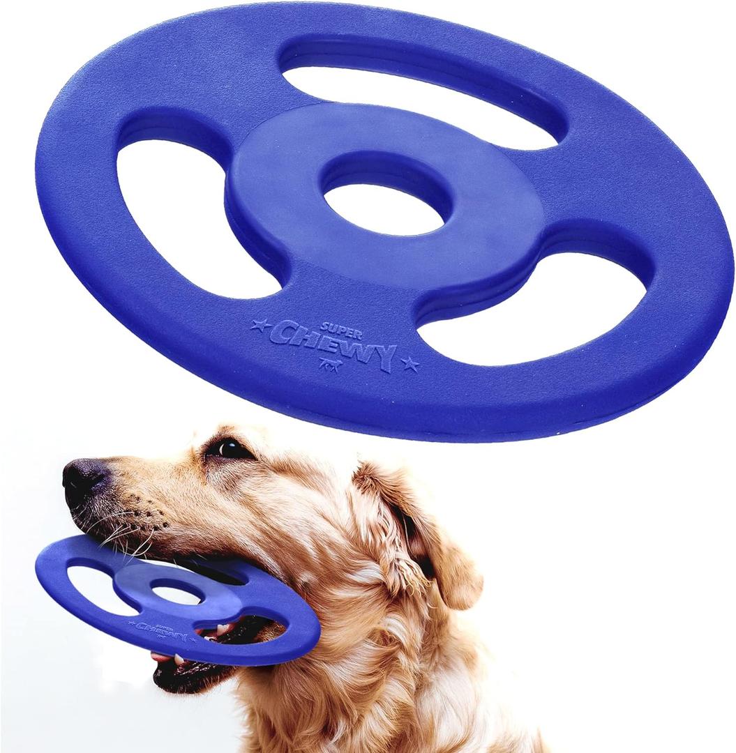 SuperChewy Tough Tug-of-War Flying Disc Toy | Lifetime Replacement | Strong Natural Rubber | Great Tug Disc Fetch Toy for Dogs | Ultra Durable Chew Toys for Aggressive Chewers | for All Breeds (Large - 8.5 Inch / 14 oz)