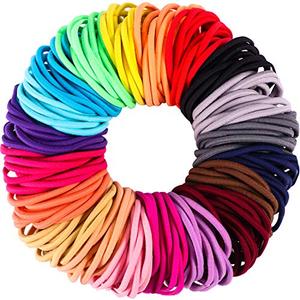 TecUnite 200 Pieces No Metal Hair Elastics Danmge-Free Bulk Rubber Bands Hair Ties Ponytail Holders for Women(Colorful,4mm, 5cm) (Multicolor)