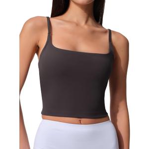 Womens Scoop Neck Longline Sports Bra U Back Adjustable Strap Double Lined Workout Crop Tank Top with Built in Pads (Large, Graphite Grey)