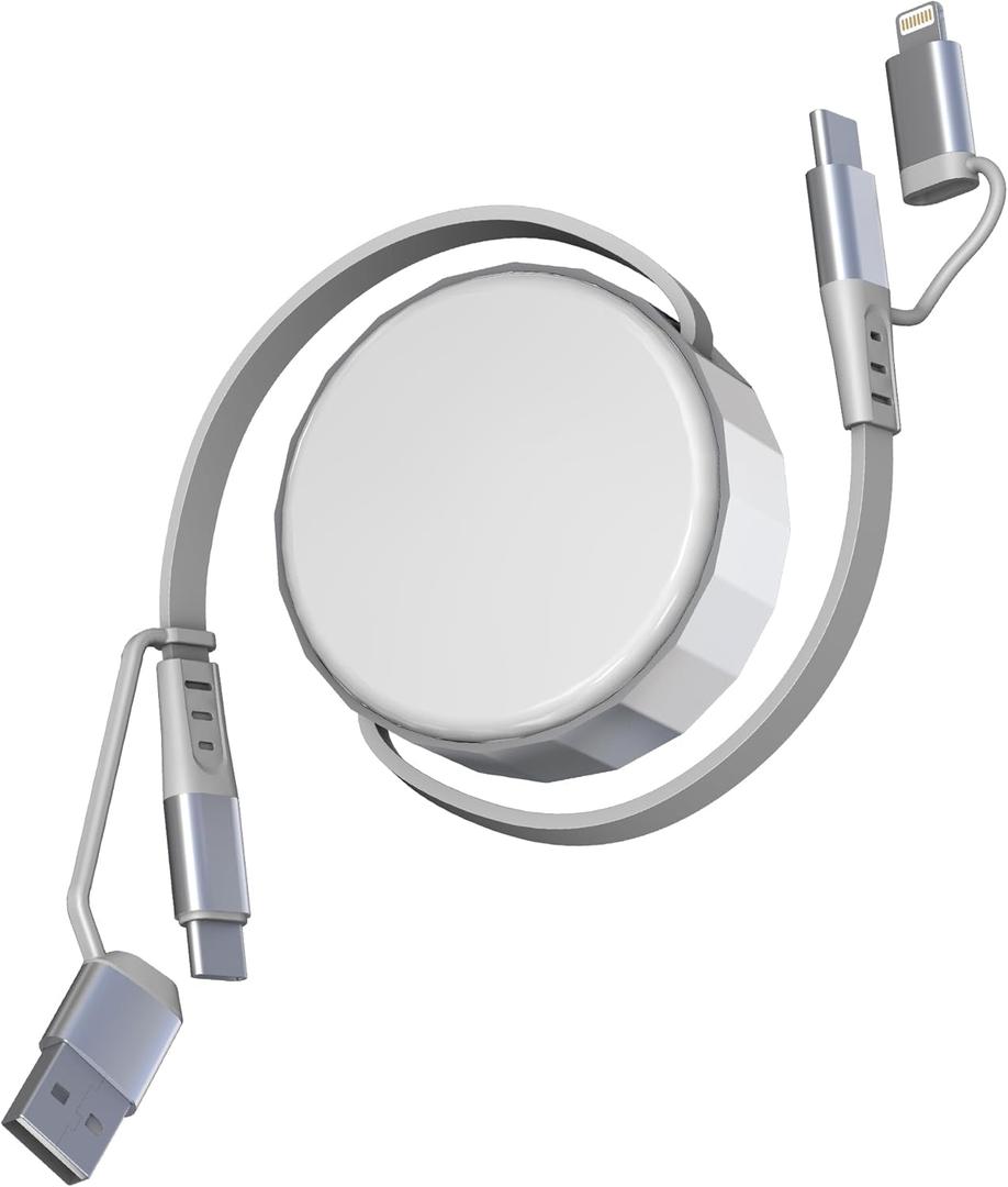 Retractable Multi Fast Charging Cable 3A - MFi Certified 4 in 1 Retractable iPhone Charger Cord 60W PD and Data Sync for iPhone 17/16/15/14, Galaxy, Android, Pad, Support Apple CarPlay & Android Auto
