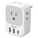 TESSAN European Travel Plug Adapter USB C 1 Pack, US to Europe Plug Adaptor with 4 AC Outlets 3 USB Charging Ports, Type C Power Adapter for USA to EU Euro Spain France Iceland Italy Germany Greece