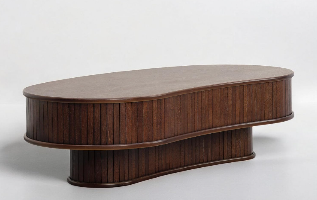 NTC Ripple DOU Coffee Table, Modern Wooden Double-Layer Center Table, Vertical Groove Design, Stylish Living Room Decor, Minimalist Style for Home and Office, Easy Assembly - Dark Walnut