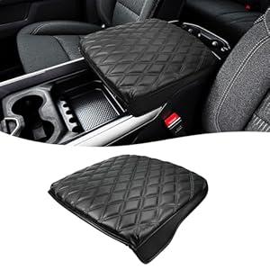 Eaglecover Center Console Cover for Dodge Ram 1500 2019-2026, Vinyl Leather Interior Accessories, Car Armrest Cushion Pad, Anti-Scratch, Black-Black Stitch