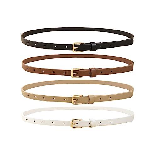 HOTWILL 3 Pack Women Skinny Belts for Jeans Dress Thin Waist Belt for Ladies with Gold Buckle 0.55" Width