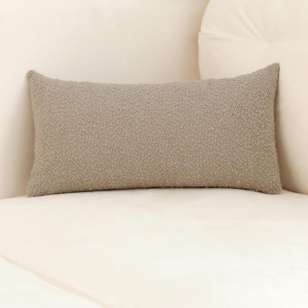 Jeneoo Light Grey Decorative Long Lumbar Thick Throw Pillow Covers Fine Textured Boucle Couch Cushion Cases for Sofa Bedroom Decor, Set of 1, 14 x 36 Inch