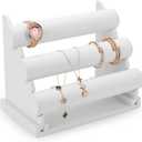 3 Tiers White PU Leather Jewelry Organizer Stand and Display Detachable Bracelet Display Stand Jewelry Tree for Watch Organization