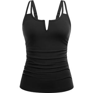 Women Tankini Bathing Suit Top - Ruched Tummy Control Swimsuit Top Modest Swim Tank Top Only No Bottom 2025 (X-Large, Black)