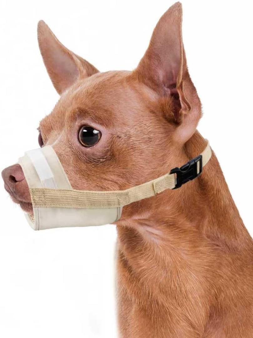 Dog Muzzle with Oxford, Breathable Dog Mouth Cover Prevent Biting for Small Medium Dogs, Grooming, Barking Chewing Prevention(XXS,Khaki)