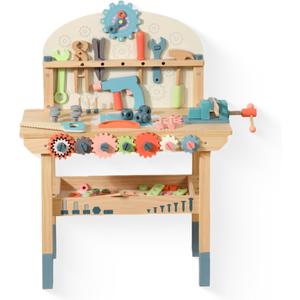 Wooden Power Tool Workbench for Kids, Building Tools Sets Pretend Play Toys - Construction Workbench with Wrench, Screwdriver, Miter Saw and Hammer - Educational Gift for Toddlers Age 3 and Up