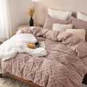 Bedsure Fluffy Flannel Duvet Cover Set - Faux Fur Comforter Cover King Size, Cameo Rose Warm Plush Bedding for Winter, 3-Piece Set with Zipper Closure (104"x90") and 2 Pillow Shams