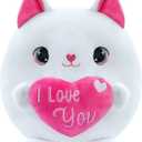 Cat Plush White Cat Stuffed Animal Toy Holding Heart with I Love You, Valentine Plush with Pink Heart for Mother's Day, Girlfriend Valentine Party Favor(White, 10 Inch)