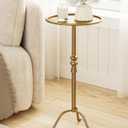 Brass Distressed Iron Round Pedestal End Table, 25 Inch Vintage Martini Cocktail Accent Table with Tray Top for Living Room, Bedroom (Bronze)