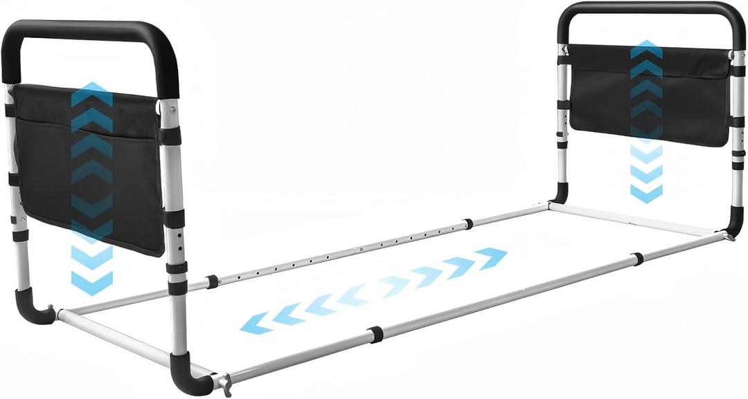 Bed Rails for Elderly Adults Safety, Adjustable Bedside Assist Rail with Storage Pockets, Bed Safety Handle for Seniors, Disabled, Post Surgery, Dual Bed Rail