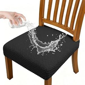 Dioxide Waterproof Seat Covers for Dining Room Chairs, Stretch Chair Covers Slipcover Protector Kitchen Chair Seat Covers for Hotel Banquet Party (Rear-Gapped, Black, 6 PCS)