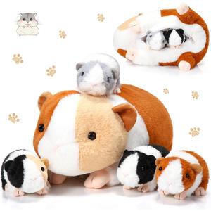 5 Pcs Plush Guinea Pig Stuffed Animals 16 Inch Mama Guinea Pig with 4 Cute Plushie Babies Soft Animals Pillow Gift for Boys Girls Birthday