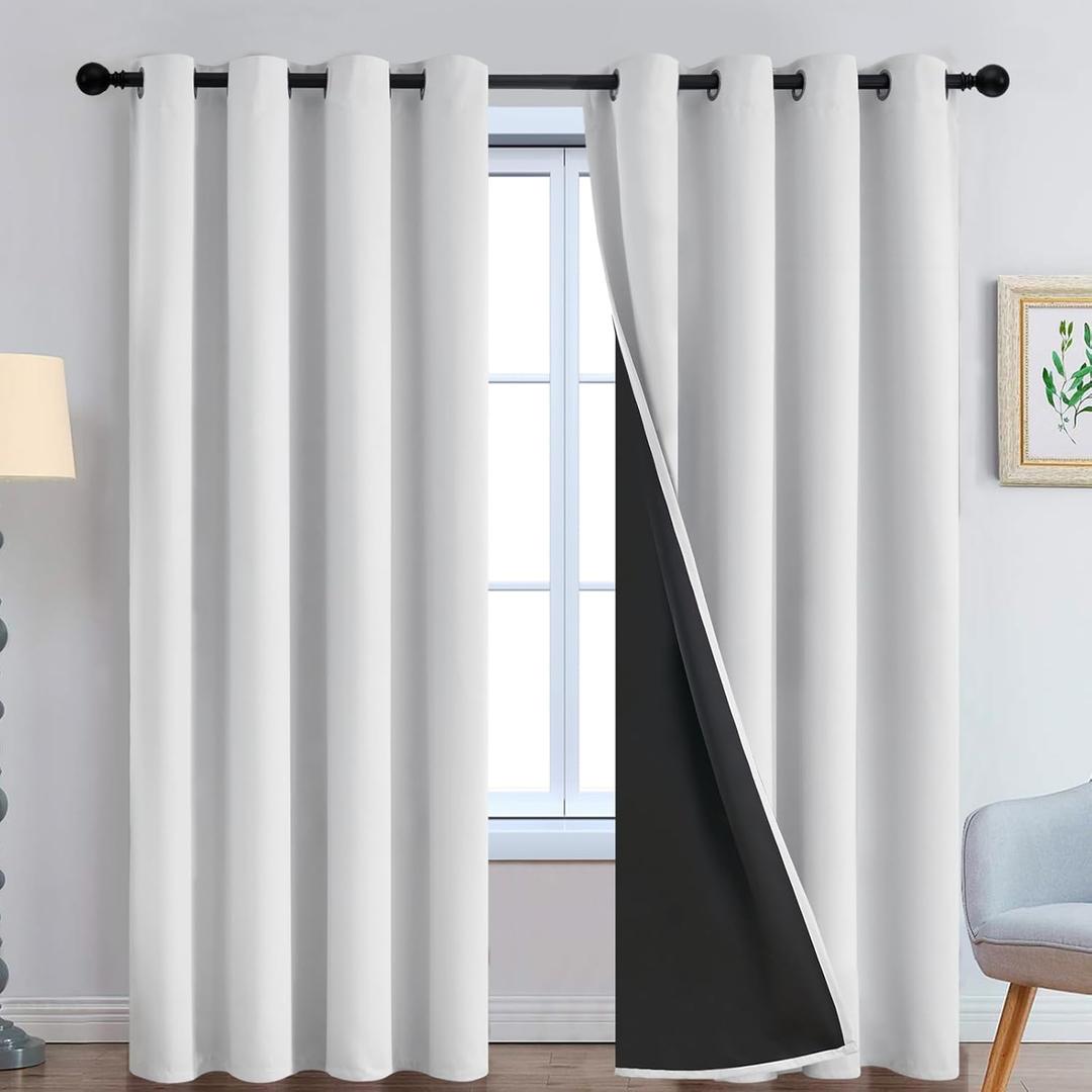 Yakamok 100% Blackout Curtains 84 Inches Long, 2 Thick Layers Heat and Full Light Blocking Soft Thermal Insulated Drapes for Bedroom(52" Wide Each Panel, Greyish White, 2 Panels)