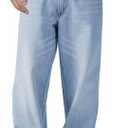 Mens Baggy Jeans Loose Fit Wide Leg Jeans Streetwear Pants Y2K Carpenter Denim Black Vintage Oversized Jean for Men, Size XL