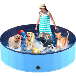 Niubya Foldable Dog Pool, Collapsible Hard Plastic Dog Swimming Pool, Portable Bath Tub for Pets Dogs and Cats, Pet Wading Pool for Indoor and Outdoor, 80 x 12 Inches