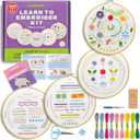 Craftwiz 4-Piece Starter Embroidery Kit for Beginners and Teens with Simple Patterns, Learn 29 Stitches with Hand Embroidery Kit