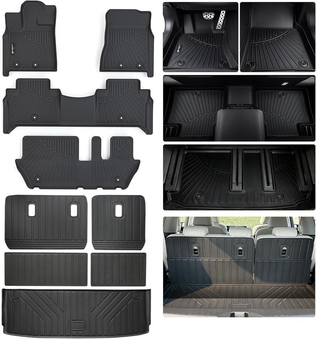 Floor Mats for 2025 2026 Nissan Armada/Infiniti QX80 8 Seats (Not Fit 7 Seats) Trunk Mat & Backrest Mat TPE All Weather Protection Car Floor Liners with Cargo Liner Accessories-Black