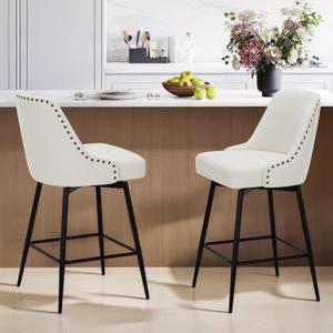 COLAMY Bar Stools Set of 2, 26.18" Counter Height Swivel Stools with Thick Padded Seat, Adjustable Footrest & 360° Rotation, Soft Fabric Upholstery for Kitchen Island/Home Bar/Cafe, Beige