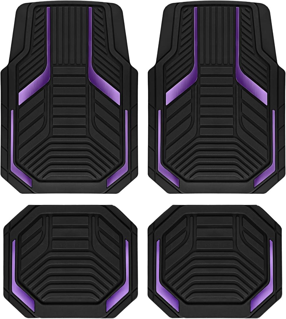 PIC AUTO Heavy Duty Rubber Floor Mats, Purple Aluminum Film Car Mats Set, Front and Rear Car Mats with Anti-Slip Backing, All Weather Protection, Trim-to-Fit for Automotive SUV, Sedan, Van