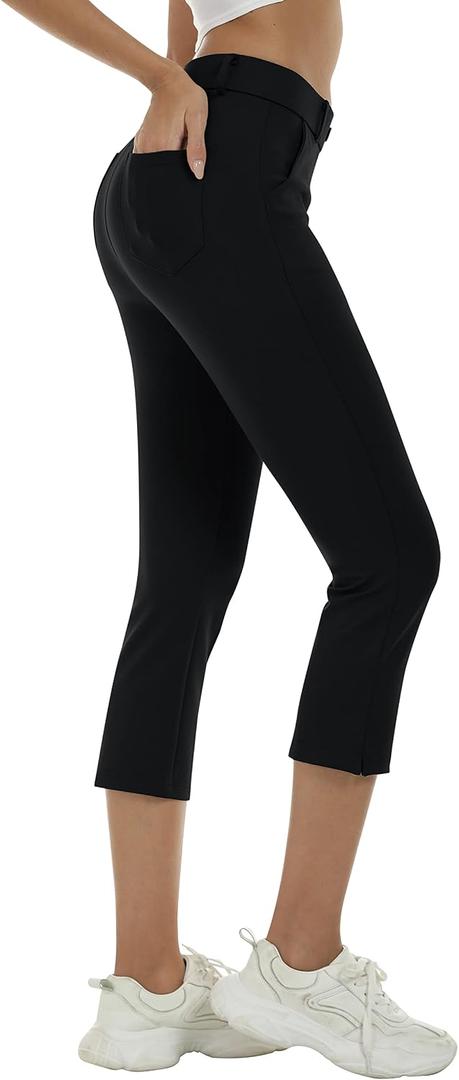 MoFiz Women's Golf Capri Pants Stretch Slim Business Casual Pants Straight Leg Yoga Dress Pants with Pockets Office Slacks, US Small