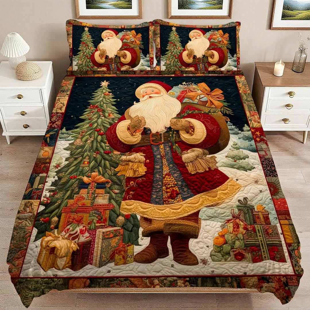 Santa Claus Print Bedding Set 3 Pieces Soft Comforter Cover Twin Size with 2 Pillowcases 1 Duvet Cover for Men Women Bedroom