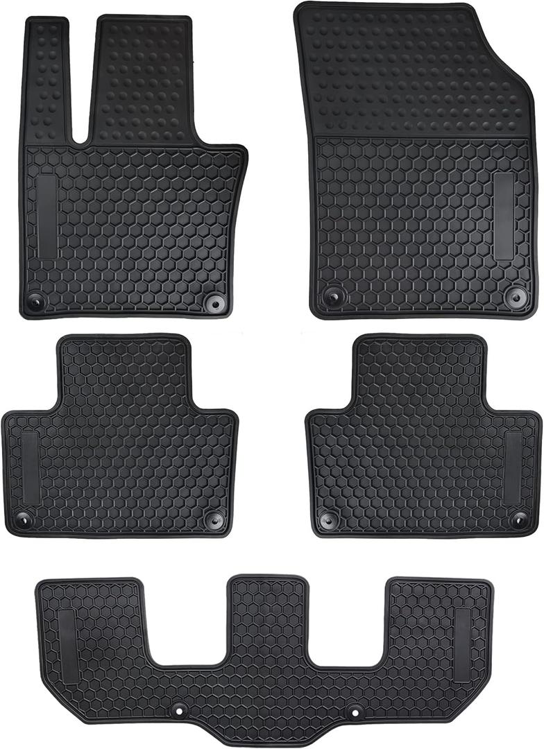 Car Floor Mats Custom Fit for 2016-2025 Volvo XC90 1st + 2nd + 3rd Row Black Rubber Auto Liner Mats All Weather Protection Heavy Duty Odorless