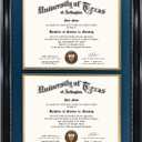 GraduationMall 14x20 Double Diploma Frame, Display 8.5x11 Certificate with Navy over Gold Mat,Tempered Glass,Black with Silver Beads