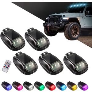 5PCS Wireless Solar Cab Lights for Truck, No Drill Type-C Charging Cab Roof Top Marker Lights, 8-Colors LED Marker Lights with Vibration Sensor for Pickup SUV Jeep ATV Off-road