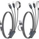 2Pack Multi Charging Cable Cord for Travel Essentials,Apple Watch Charger,iPhone Charger,[3-in-2] Type C/Lightning Cable Portable Designed for iWatch,iPhone 17-8,Galaxy S25-21,AirPods,iPad-4FT Black