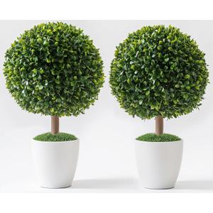 Boxwood Balls 24 High - Topiary Trees Artificial Outdoor Set of 2 - Potted Artificial Trees - Boxwood Tree - Faux Plants Outdoor or Indoor - Topiary Ball for Front Porch Decor Tree Artificial (Topiary Set of 2)