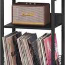 LELELINKY Black End Table, Small Side Table with Metal Frame, Modern Record Player Stand with Storage Shelf, Wood 3 Tier Sofa Bedside Tables, Narrow Nightstand for Living Room Bedroom Office (Medium)