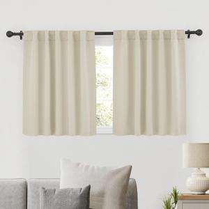 RYB HOME Room Darkening Curtains 2 Panels Set, Energy Efficient Privacy Drapes Back Tabs Small Window Shades for Basement Bathroom Kids' Room, 42-inch Wide by 36-inch Long, Beige