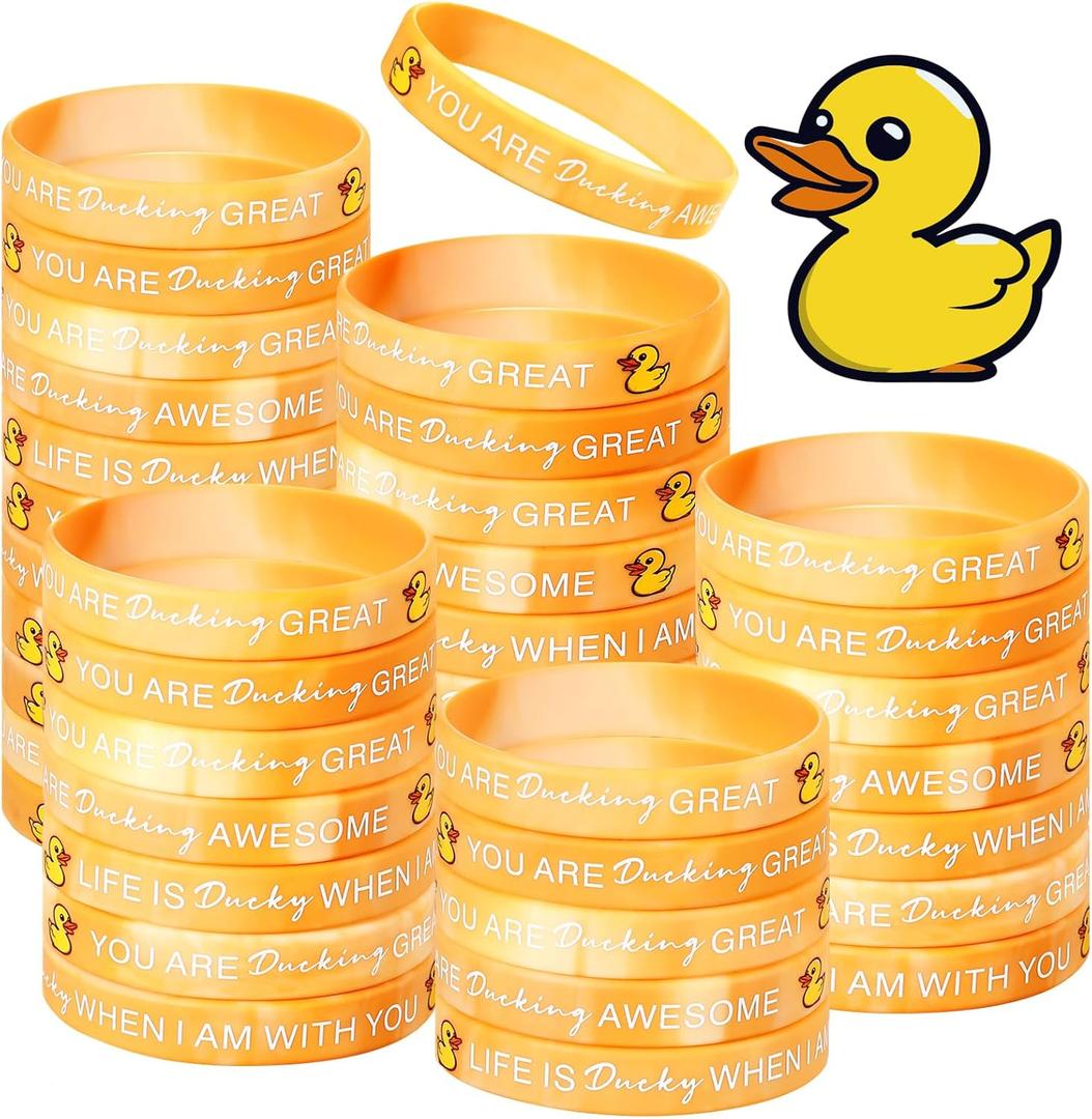 Soulchen 48 Pcs Duck Inspirational Silicone Wristbands, Yellow Gradient Motivational Quote Rubber Bracelets, Unisex Stretchy Wristbands with Uplifting Messages for Gift, Party, Decoration, 3 Styles