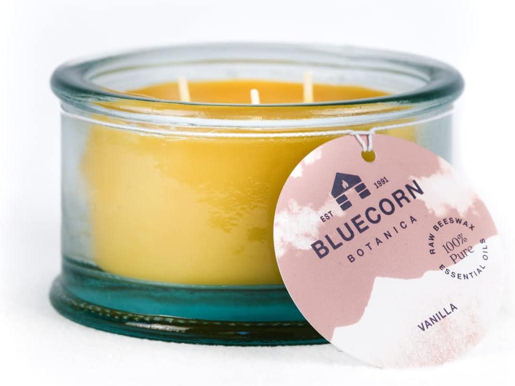 Bluecorn Botanica Beeswax Candle - 3-Wick Scented Candle Made with Pure Beeswax & Vanilla
