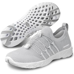 SEEKWAY Mens Womens Water Shoes Quick Dry Aqua Shoes Barefoot for Beach Surf Hiking Pool Water Sports (1f-light Gray)