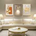 Framed Modern Luxury Gold Large Wall Art for Living Room, Set of 3 Piece Contemporary Paintings Artwork for Walls, Golden Prints with Gold Frame, Big Pictures for Hallway Office Wall Decor 24x36 Inch
